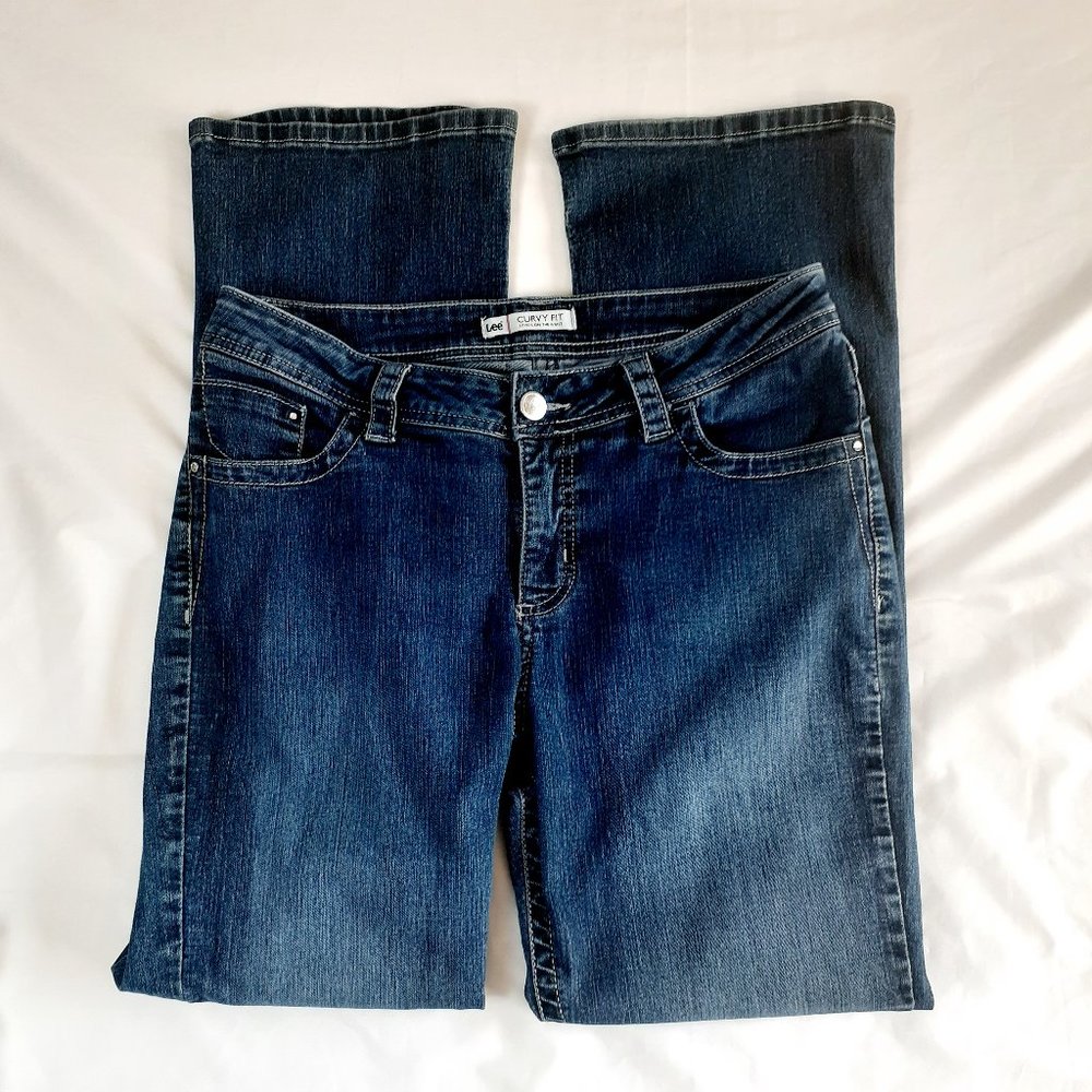 Lee Curvy Fit Jeans Dark Wash Boot Cut Lower on the Waist